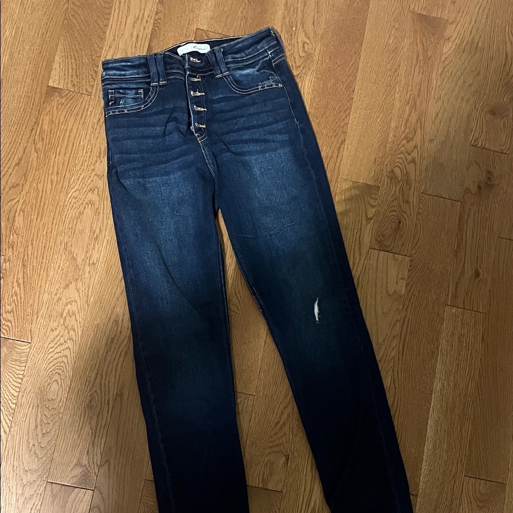 KanCan Dark Indigo High-Waist Button-Fly Cropped Jeans